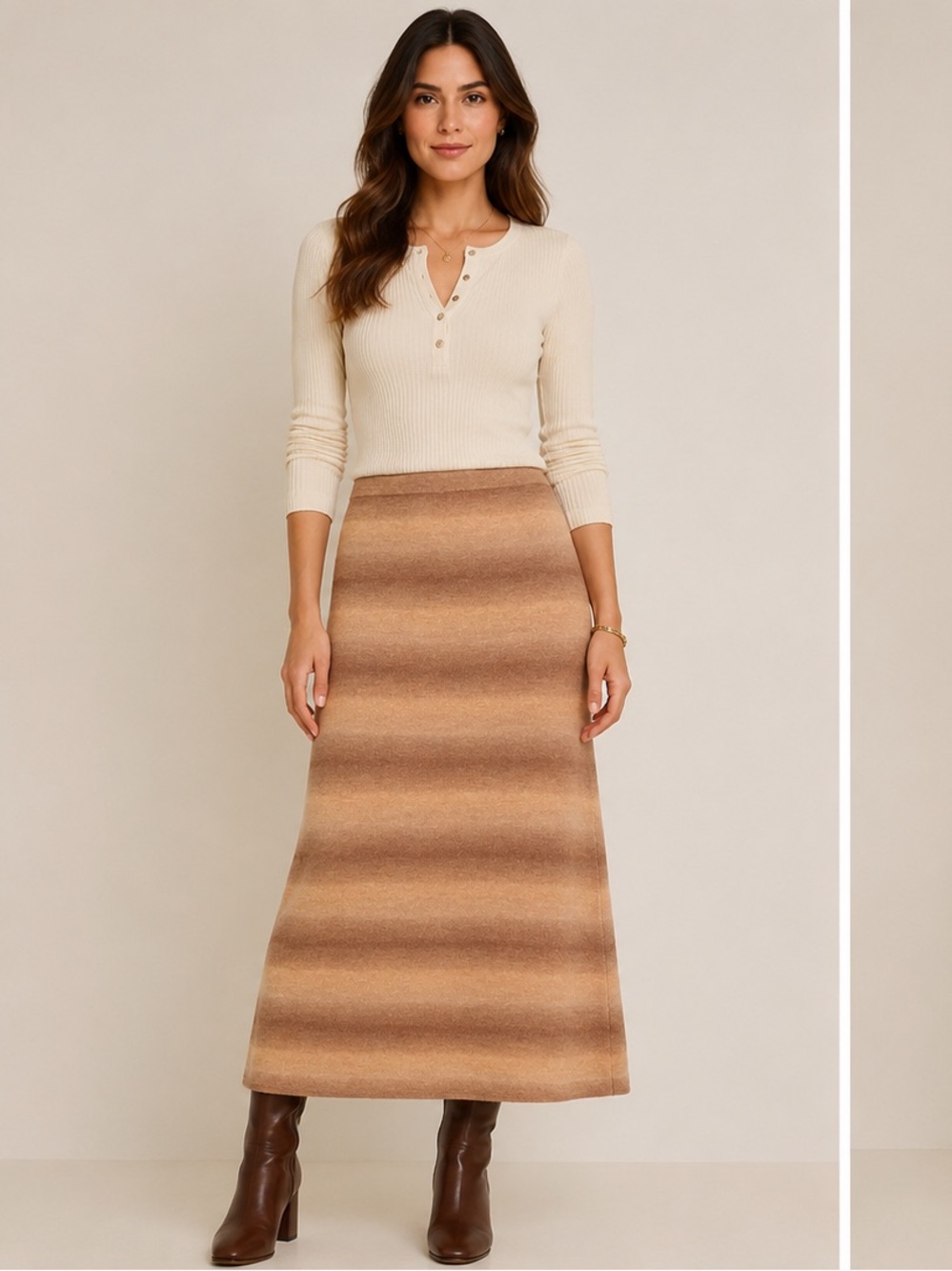 Striped Ombre Maxi Skirt in Warm Brown